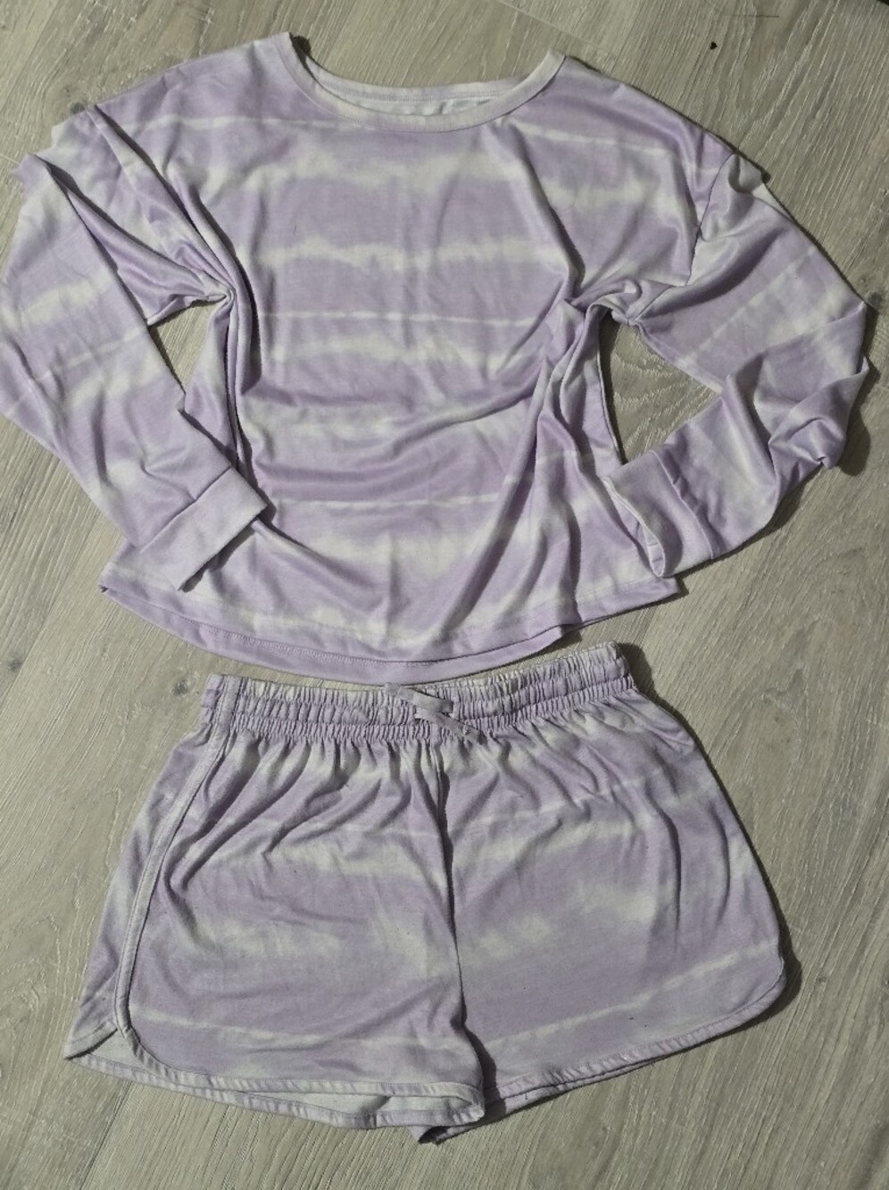 Girls' Lavender Striped Long Sleeve Pajama Set with Shorts